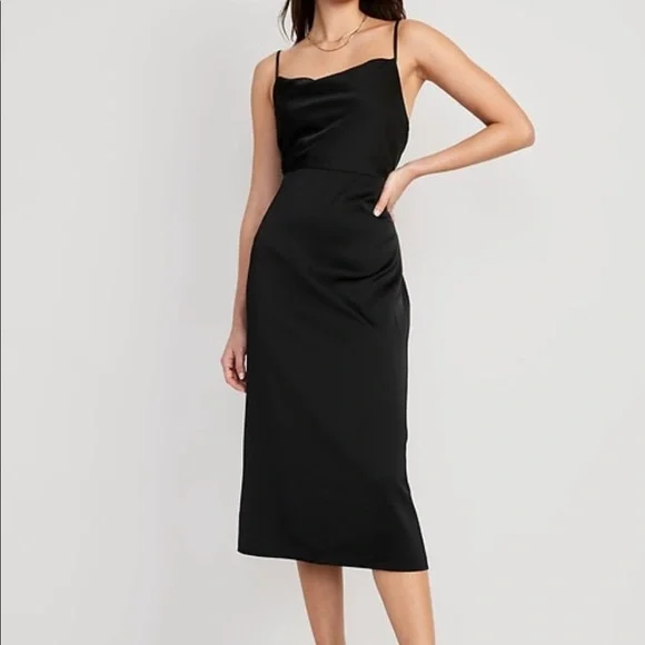 Old navy cowl neck satin black dress